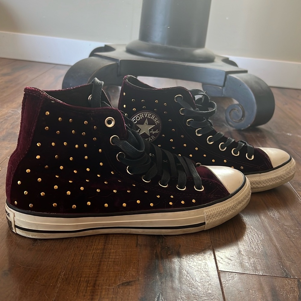 Vintage Red Velvet, gold polka dot High top sneakers